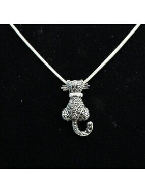 Vintage Sterling Silver 925 CZ Black Cat Pendant Necklace Made In Italy 18"